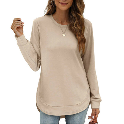 ⏰Heißer Verkauf - Damen-Sweatshirt mit Rundhalsausschnitt und abgerundetem Saum