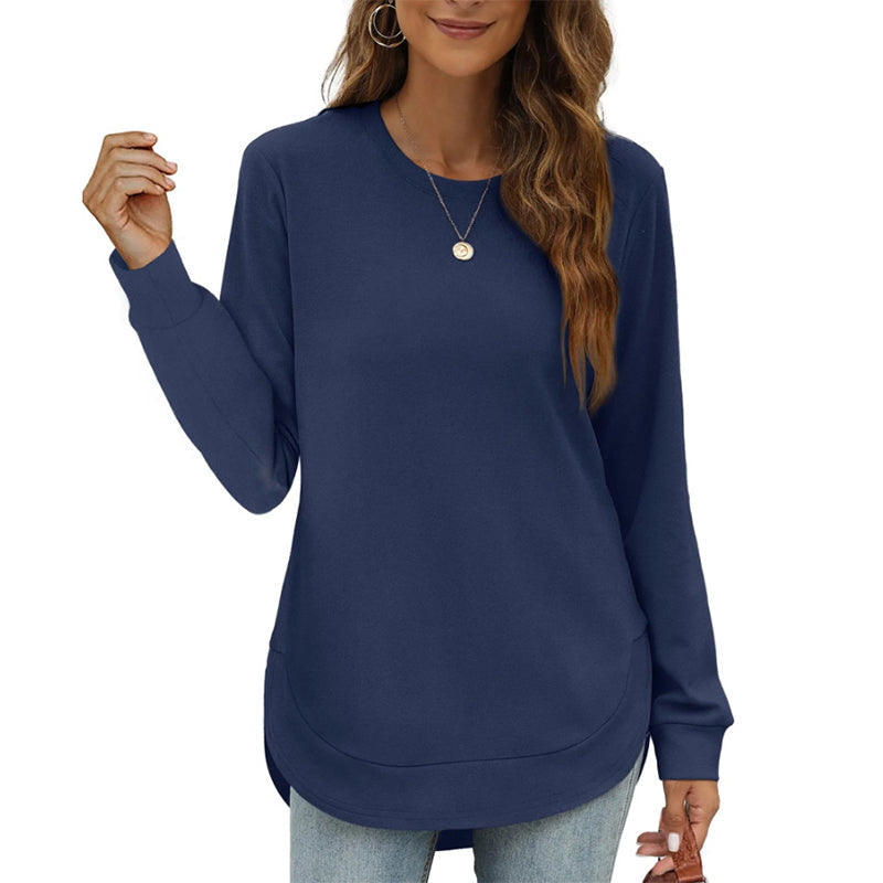 ⏰Heißer Verkauf - Damen-Sweatshirt mit Rundhalsausschnitt und abgerundetem Saum