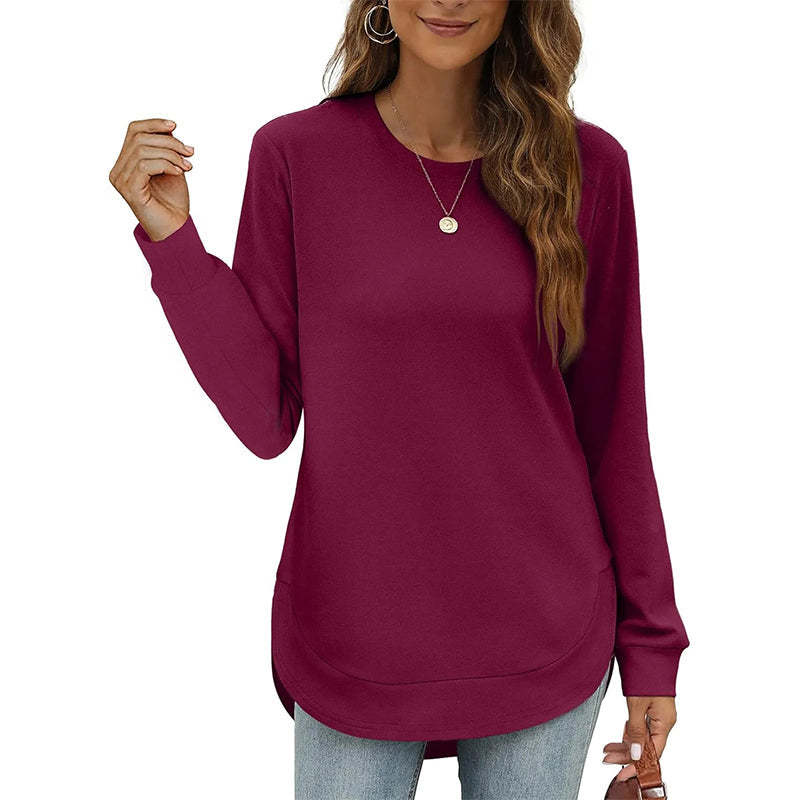 ⏰Heißer Verkauf - Damen-Sweatshirt mit Rundhalsausschnitt und abgerundetem Saum