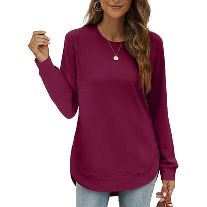 ⏰Heißer Verkauf - Damen-Sweatshirt mit Rundhalsausschnitt und abgerundetem Saum