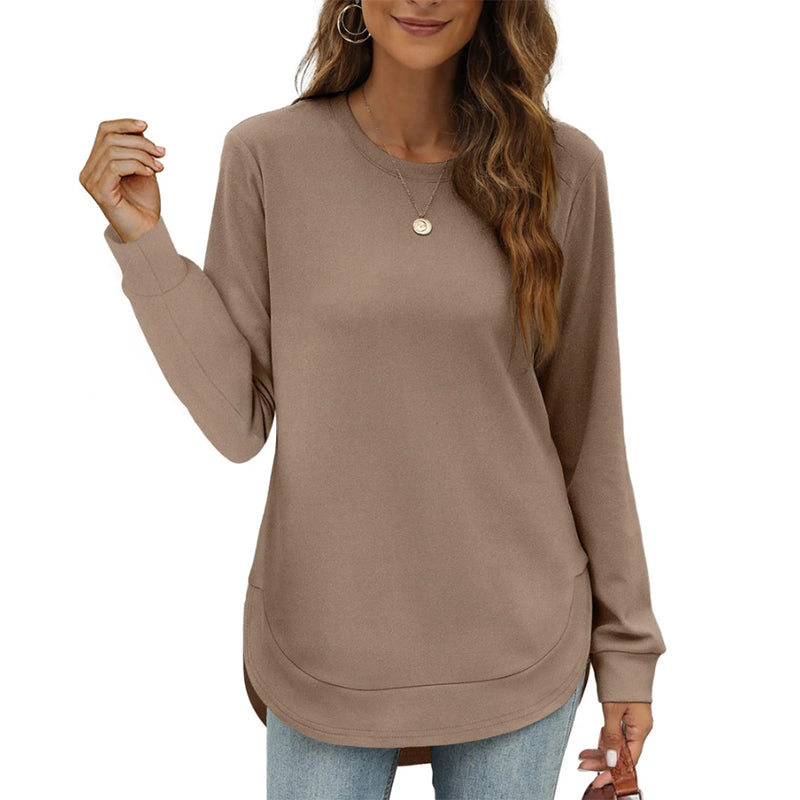 ⏰Heißer Verkauf - Damen-Sweatshirt mit Rundhalsausschnitt und abgerundetem Saum