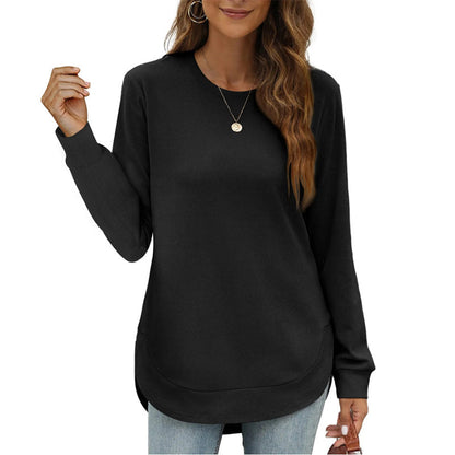 ⏰Heißer Verkauf - Damen-Sweatshirt mit Rundhalsausschnitt und abgerundetem Saum
