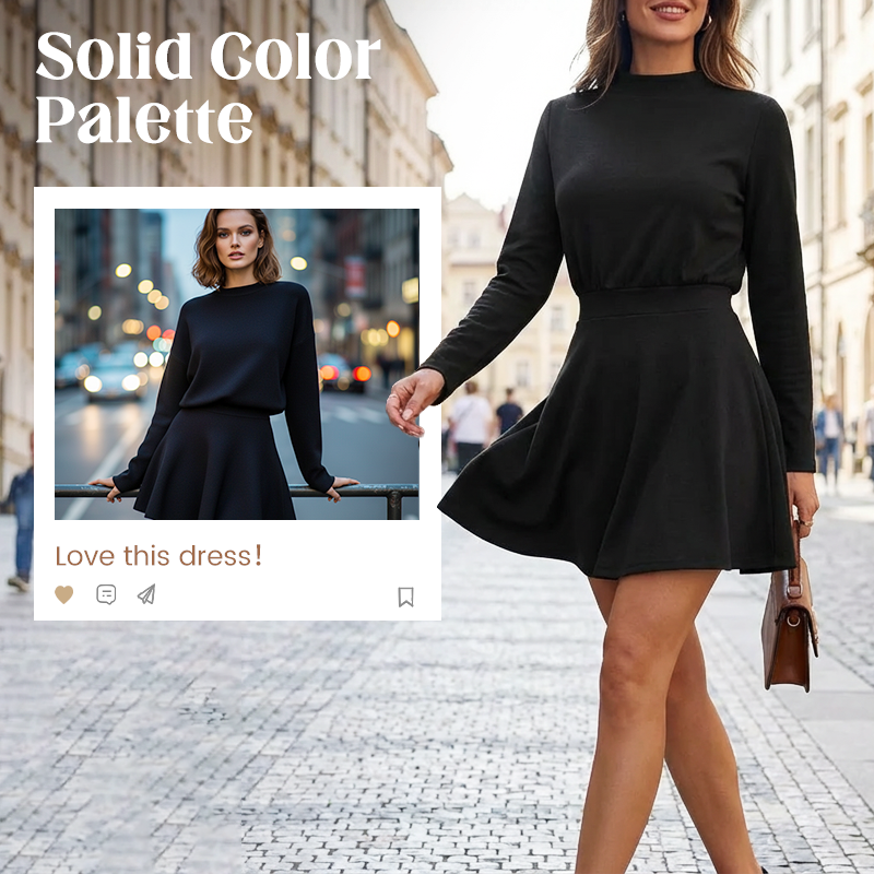 ✨✨Begrenzter Vorrat verfügbar, nicht verpassen!🌸Damen-Minikleid aus Strick mit Stehkragen und A-Linien-Schnitt👗