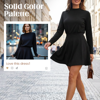 ✨✨Begrenzter Vorrat verfügbar, nicht verpassen!🌸Damen-Minikleid aus Strick mit Stehkragen und A-Linien-Schnitt👗