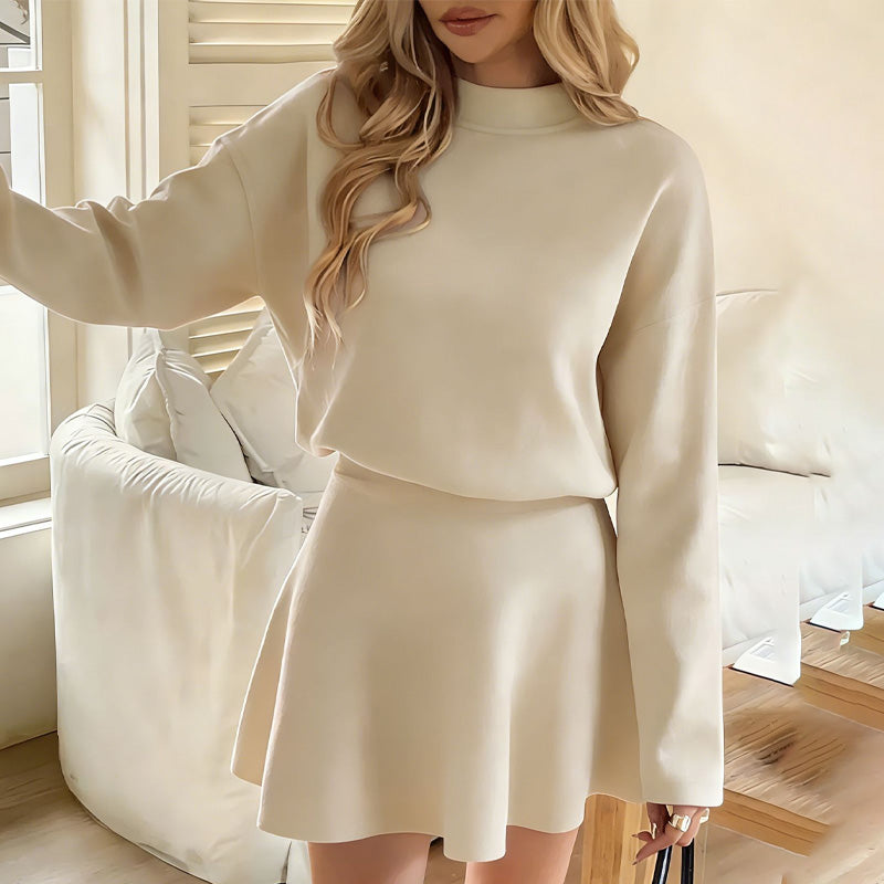 ✨✨Begrenzter Vorrat verfügbar, nicht verpassen!🌸Damen-Minikleid aus Strick mit Stehkragen und A-Linien-Schnitt👗