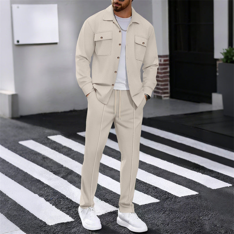 🏃‍♀️ Es wird im Akkord weggeschnappt – zögern Sie nicht！🔥Herren-Set aus Waffel-Button-Down-Jacke und Hose