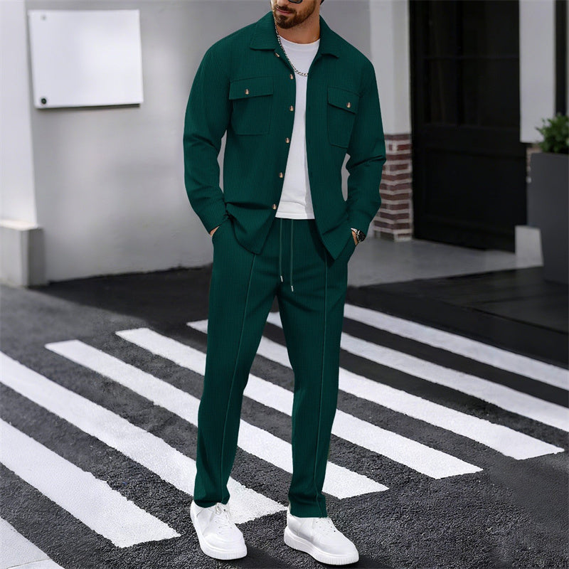 🏃‍♀️ Es wird im Akkord weggeschnappt – zögern Sie nicht！🔥Herren-Set aus Waffel-Button-Down-Jacke und Hose