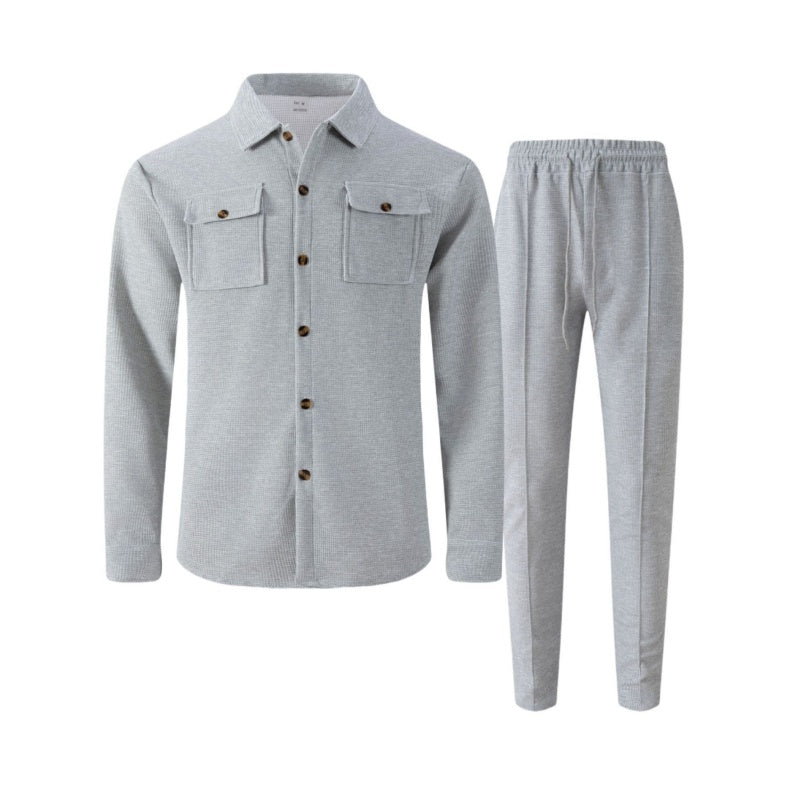 🏃‍♀️ Es wird im Akkord weggeschnappt – zögern Sie nicht！🔥Herren-Set aus Waffel-Button-Down-Jacke und Hose
