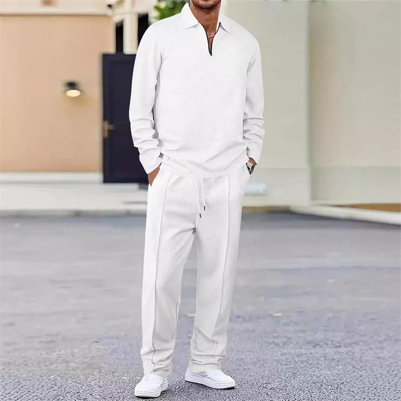 🏃👖Herren-Set aus Sweatshirt mit Waffelstrick und Hose mit geradem Bein