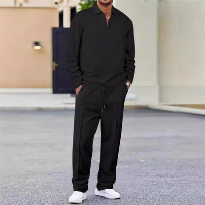 🏃👖Herren-Set aus Sweatshirt mit Waffelstrick und Hose mit geradem Bein