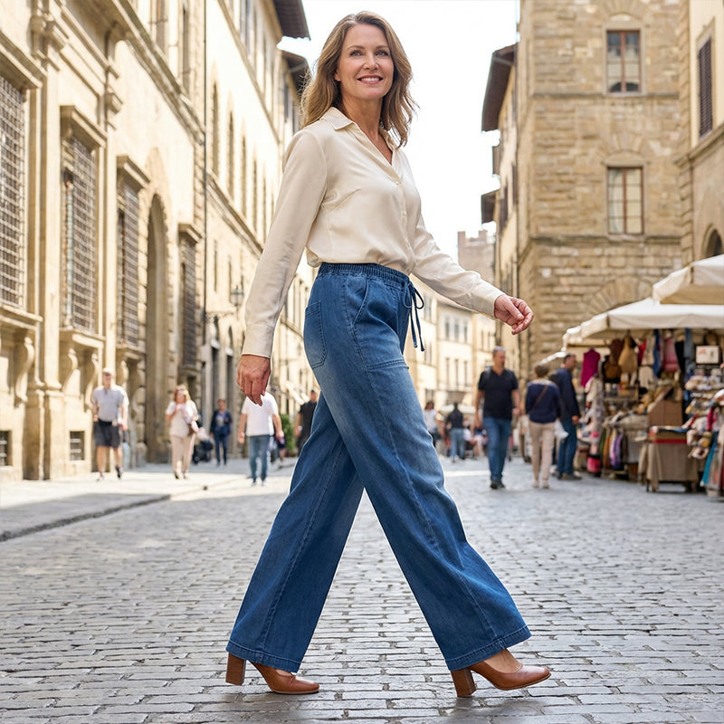📢🎉50%Rabatt!!!🛍️🥰Damen-Jeans mit weitem Bein und Kordelzug in der Taille