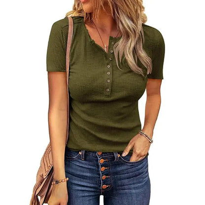 Damen Kurzarm-Henley-Shirt aus Rippstrick