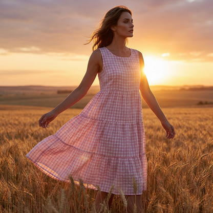 💖LETZTER TAG – 50 % RABATT 💖 Damen Freizeit-Kleid, ärmellos, kariert, A-Linie