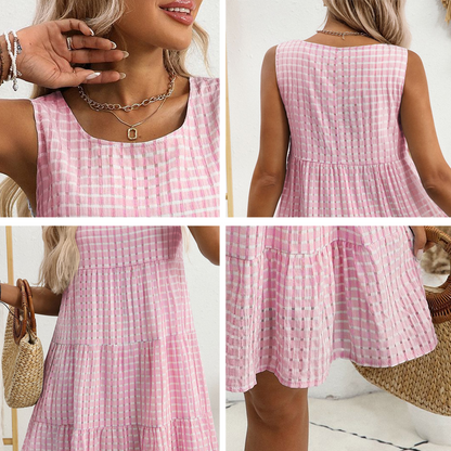💖LETZTER TAG – 50 % RABATT 💖 Damen Freizeit-Kleid, ärmellos, kariert, A-Linie