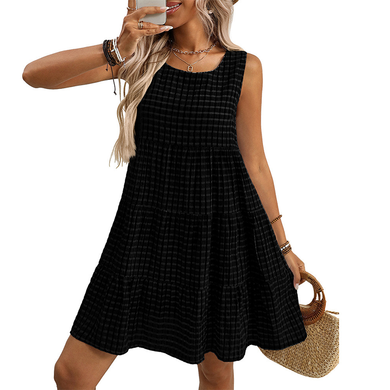💖LETZTER TAG – 50 % RABATT 💖 Damen Freizeit-Kleid, ärmellos, kariert, A-Linie
