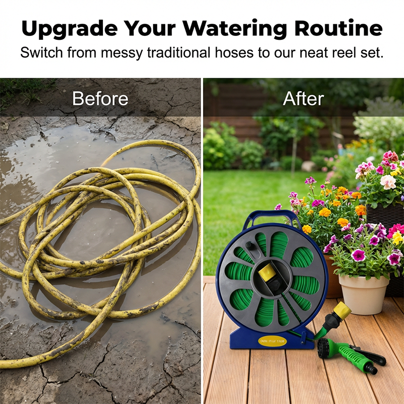 Retractable Garden Hose Reel with Spray Nozzle
