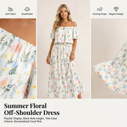 🌺 LIMITIERT: 50% RABATT! 🔥 Boho Off-Shoulder Maxikleid mit Schlitz & Taschen – Leicht, Weiblich & Perfekt für den Alltag 👗