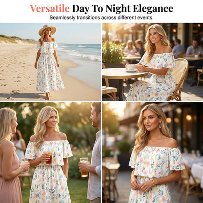 🌺 LIMITIERT: 50% RABATT! 🔥 Boho Off-Shoulder Maxikleid mit Schlitz & Taschen – Leicht, Weiblich & Perfekt für den Alltag 👗