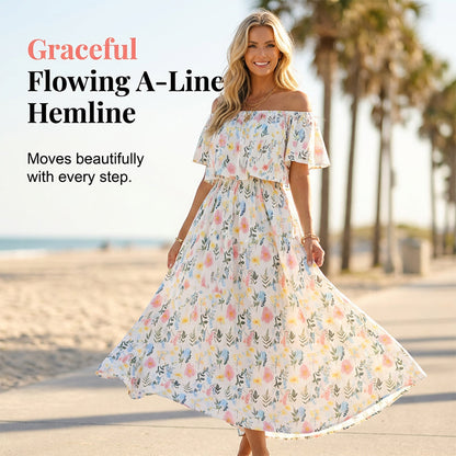 🌺 LIMITIERT: 50% RABATT! 🔥 Boho Off-Shoulder Maxikleid mit Schlitz & Taschen – Leicht, Weiblich & Perfekt für den Alltag 👗