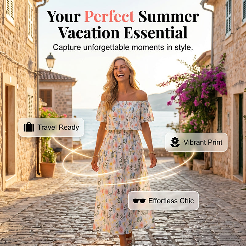 🌺 LIMITIERT: 50% RABATT! 🔥 Boho Off-Shoulder Maxikleid mit Schlitz & Taschen – Leicht, Weiblich & Perfekt für den Alltag 👗