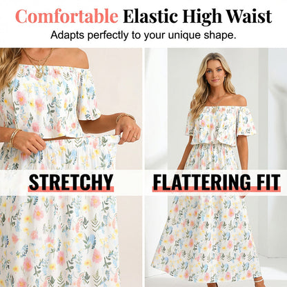 🌺 LIMITIERT: 50% RABATT! 🔥 Boho Off-Shoulder Maxikleid mit Schlitz & Taschen – Leicht, Weiblich & Perfekt für den Alltag 👗