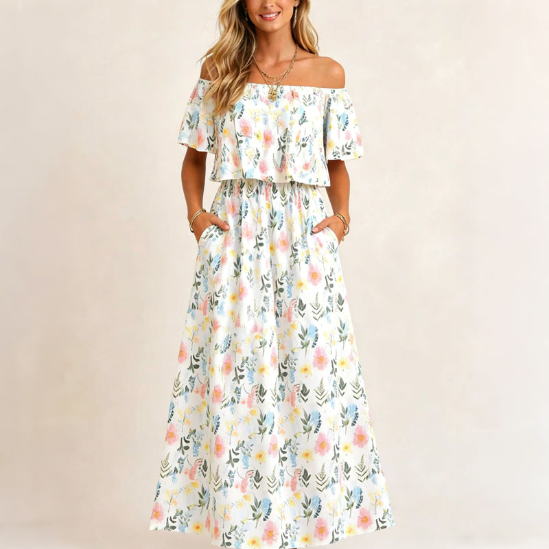 🌺 LIMITIERT: 50% RABATT! 🔥 Boho Off-Shoulder Maxikleid mit Schlitz & Taschen – Leicht, Weiblich & Perfekt für den Alltag 👗