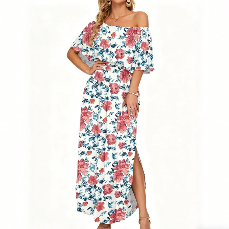 🌺 LIMITIERT: 50% RABATT! 🔥 Boho Off-Shoulder Maxikleid mit Schlitz & Taschen – Leicht, Weiblich & Perfekt für den Alltag 👗