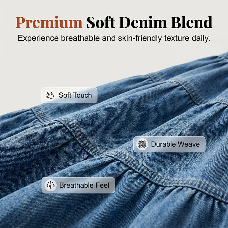💙 50% RABATT! 👗 Damen Hochbund Stufenrock A-Linie Denim Maxirock – Figurumschmeichelnd, müheloser Chic & perfekt für jeden Tag