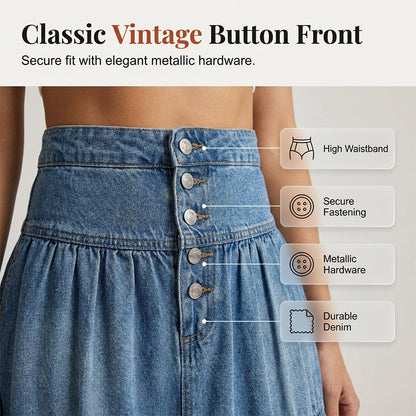 💙 50% RABATT! 👗 Damen Hochbund Stufenrock A-Linie Denim Maxirock – Figurumschmeichelnd, müheloser Chic & perfekt für jeden Tag