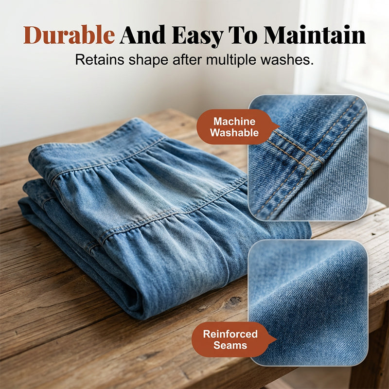 💙 50% RABATT! 👗 Damen Hochbund Stufenrock A-Linie Denim Maxirock – Figurumschmeichelnd, müheloser Chic & perfekt für jeden Tag
