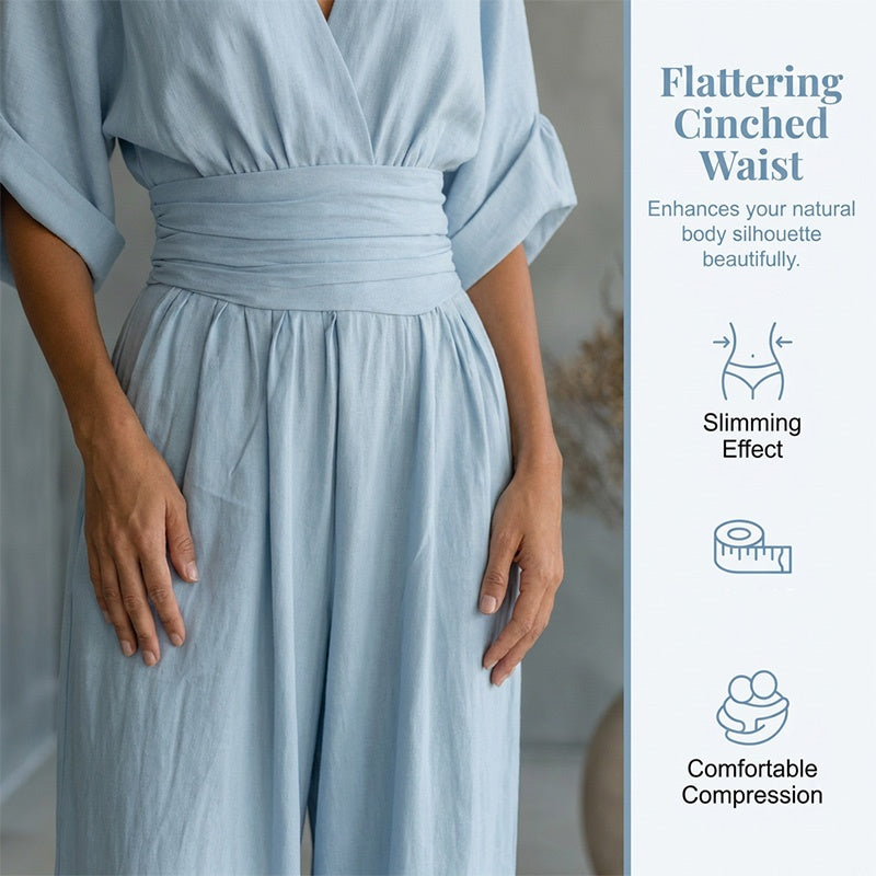 🎁👗 50% RABATT! Hochtaillierter Weitbein-Jumpsuit mit V-Ausschnitt – luftig, bequem, vielseitig – ideal für Reisen & Urlaub. 🏖️💫