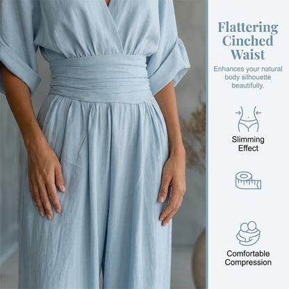 🎁👗 50% RABATT! Hochtaillierter Weitbein-Jumpsuit mit V-Ausschnitt – luftig, bequem, vielseitig – ideal für Reisen & Urlaub. 🏖️💫