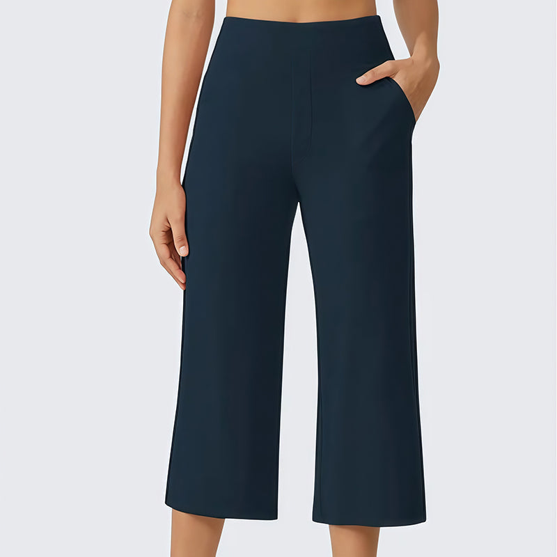 Damen Hochbund Stretch-Caprihose