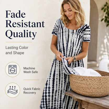 Aktueller Trend⭐💃 Fließendes Midi-Kleid im Tie-Dye-Look mit elegantem Fall – vielseitiger Stil für Urlaub und Stadtrundgänge