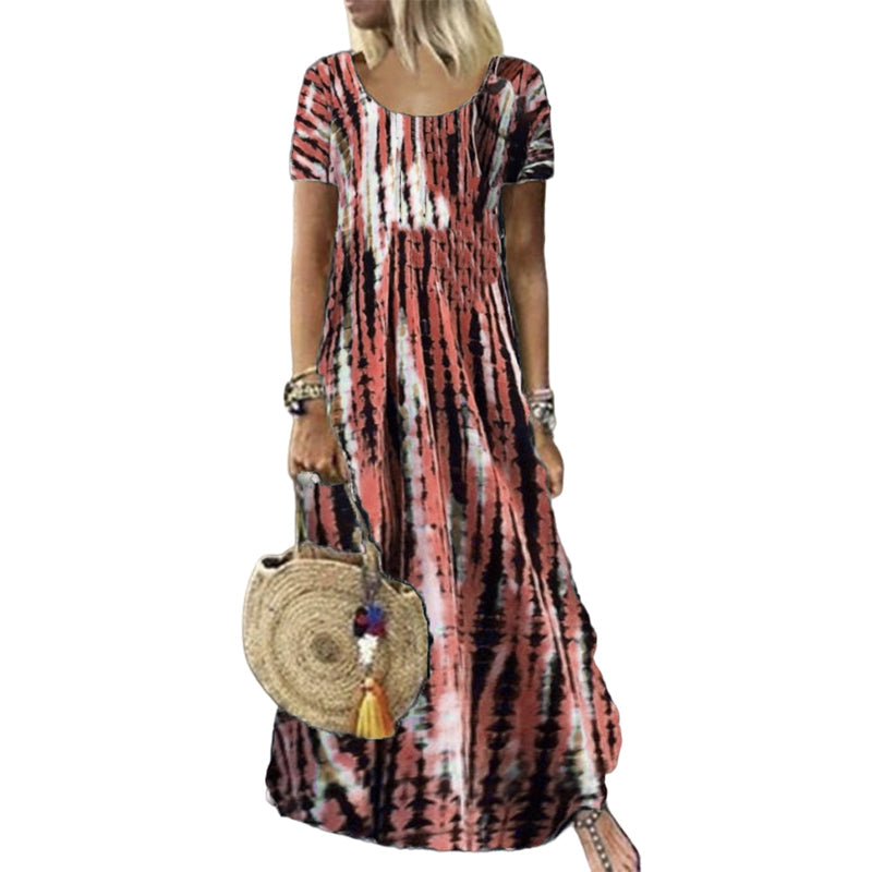Aktueller Trend⭐💃 Fließendes Midi-Kleid im Tie-Dye-Look mit elegantem Fall – vielseitiger Stil für Urlaub und Stadtrundgänge