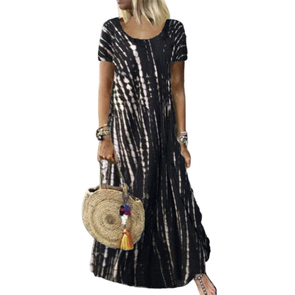 Aktueller Trend⭐💃 Fließendes Midi-Kleid im Tie-Dye-Look mit elegantem Fall – vielseitiger Stil für Urlaub und Stadtrundgänge