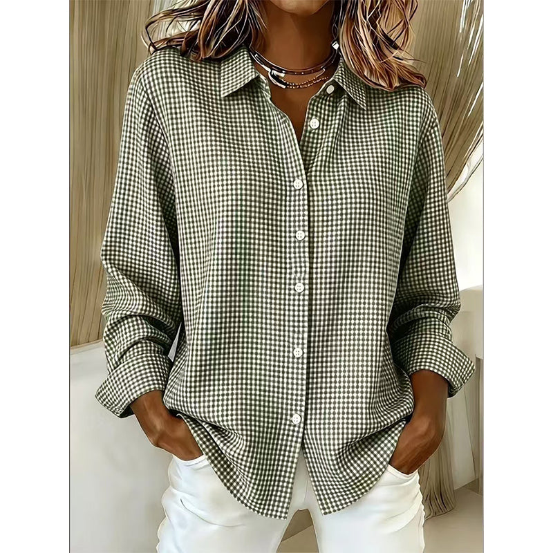 Langärmliges Retro-Karo-Oberteil für Damen