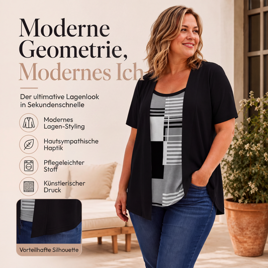 📢📢50%Rabatt!!!🎉✨Damen-Oberteil im Farbblock-Design, Fake-Layer-Look