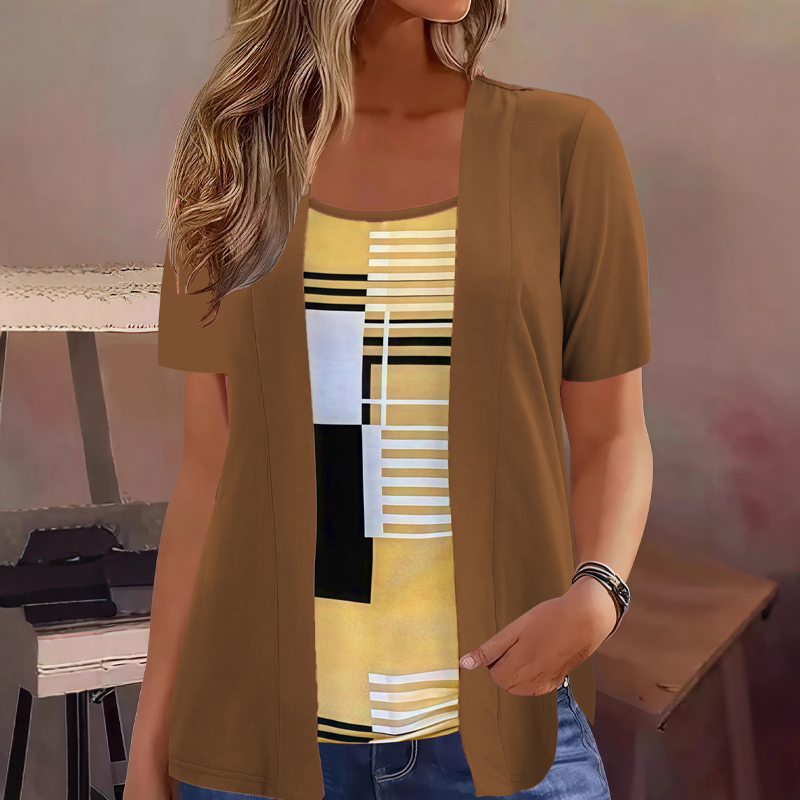 📢📢50%Rabatt!!!🎉✨Damen-Oberteil im Farbblock-Design, Fake-Layer-Look