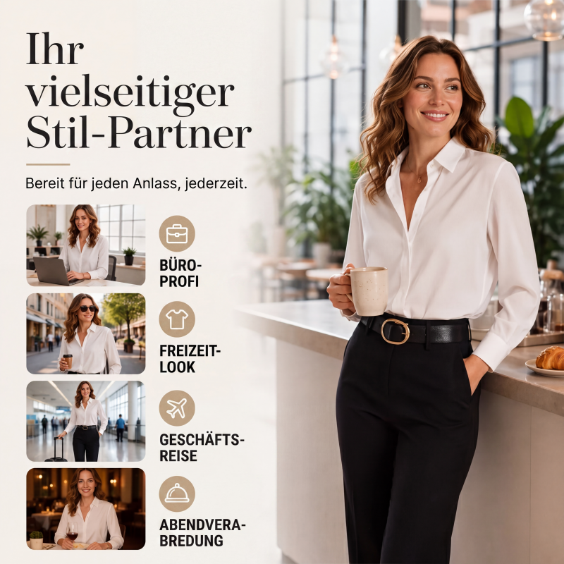 Vielseitiges, seidenweiches Satin-Langarmhemd für Damen