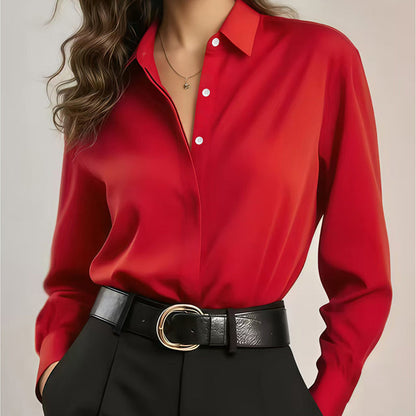 Vielseitiges, seidenweiches Satin-Langarmhemd für Damen