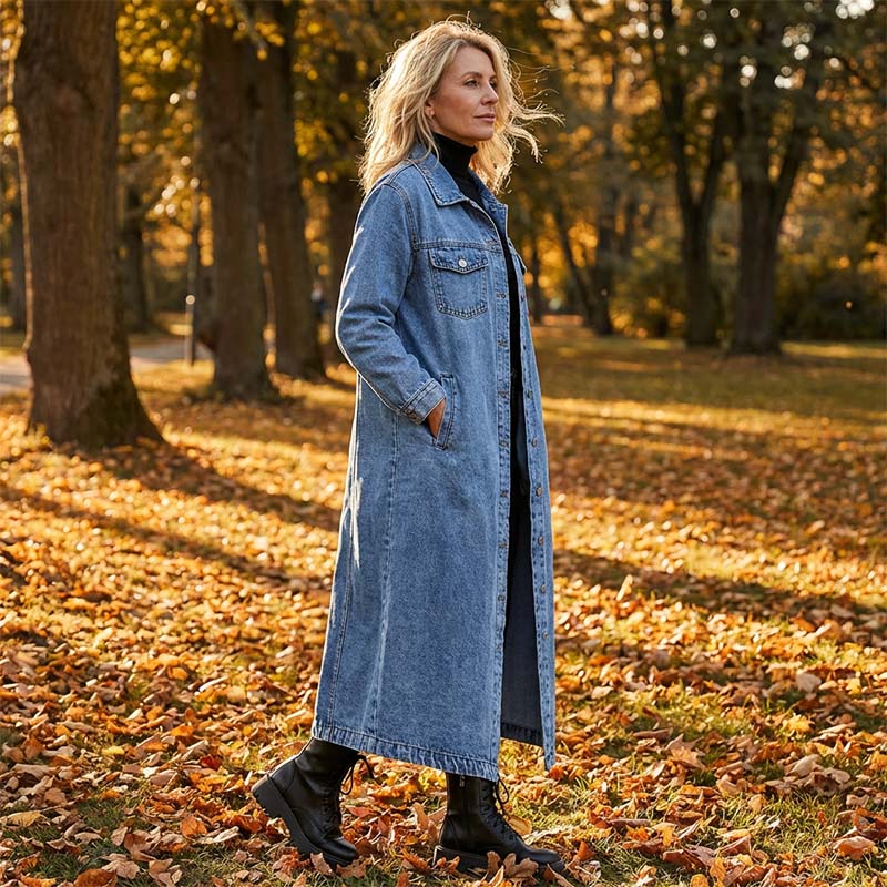 📢📢50%Rabatt!!!🎉✨Lässiger lang geschnittener Jeansmantel mit Knopfleiste für Damen