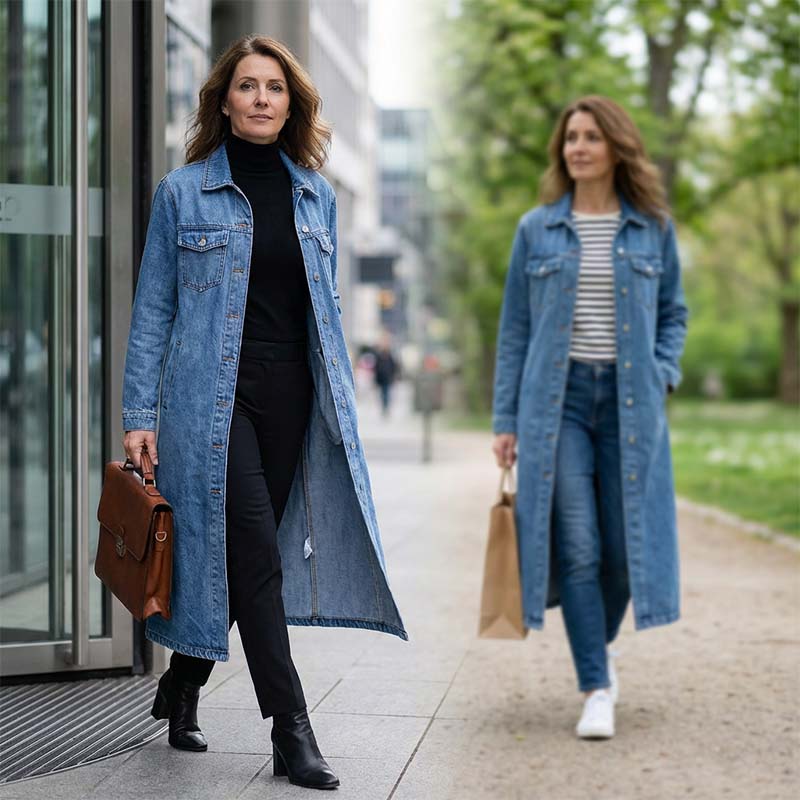 📢📢50%Rabatt!!!🎉✨Lässiger lang geschnittener Jeansmantel mit Knopfleiste für Damen