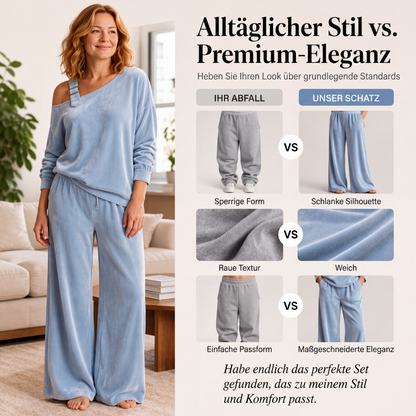 📢📢50%Rabatt!!!🎉✨Damen-Off-Shoulder-Oberteil mit weitem Hosenbein als Set