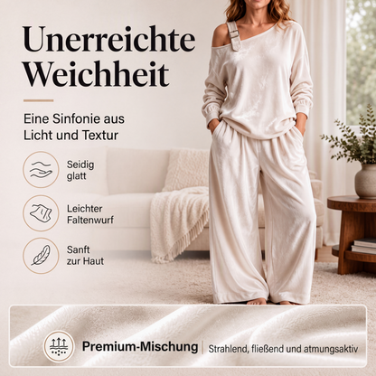 📢📢50%Rabatt!!!🎉✨Damen-Off-Shoulder-Oberteil mit weitem Hosenbein als Set