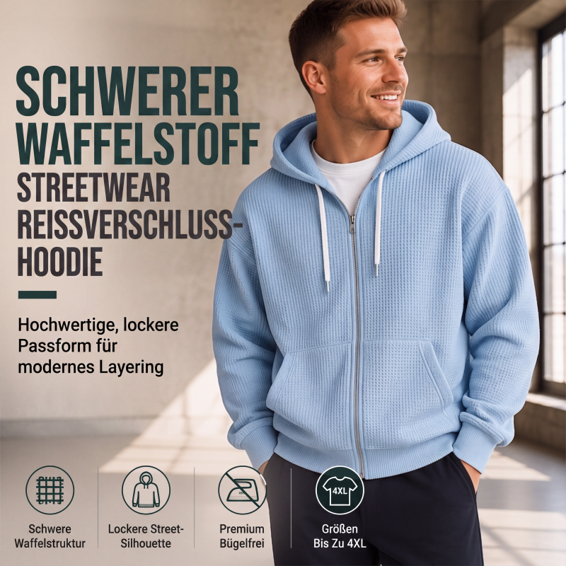 📢📢50%Rabatt!!!🎉✨Herren-Waffelstrick-Kapuzenpullover mit Reißverschluss – lässig & warm