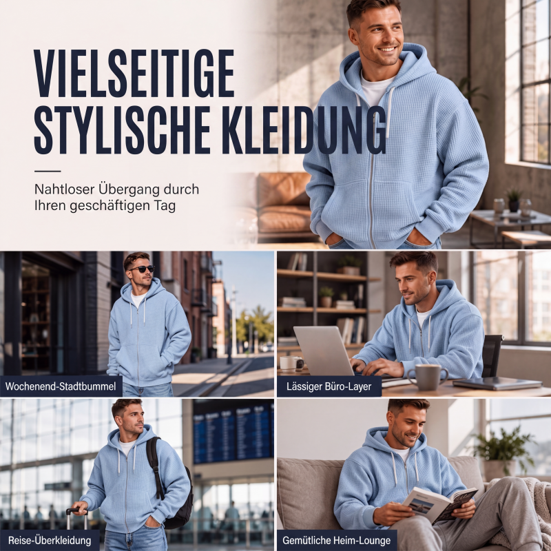 📢📢50%Rabatt!!!🎉✨Herren-Waffelstrick-Kapuzenpullover mit Reißverschluss – lässig & warm