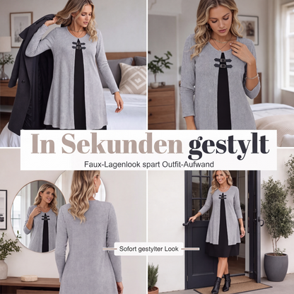Legeres geripptes Langarmkleid für Damen