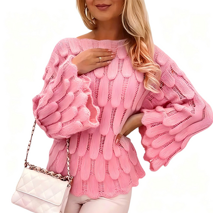 Locker sitzender Damen-Strickpullover mit Lochmuster