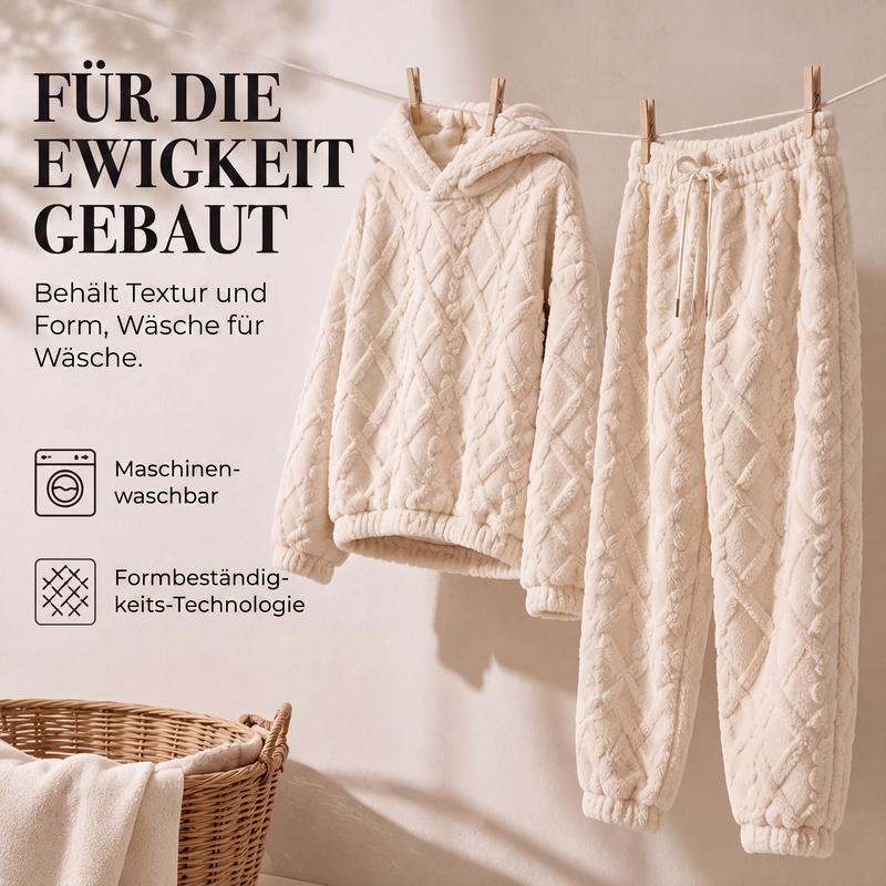 📢📢50%Rabatt!!!🎉✨Plüsch-Zopfmuster-Kapuzenpullover und -Hosen-Set für Damen